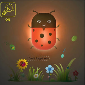 3D DIY Wallpaper Cute LadyBug Nightlight Auto induction Bed Lamp Light